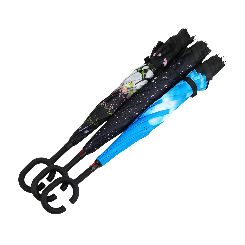 Зонт реверсивный (обратное сложение), сплав, пластик, полиэстер, 58 см, 8 спиц, 3 дизайна, арт.№ 302-351