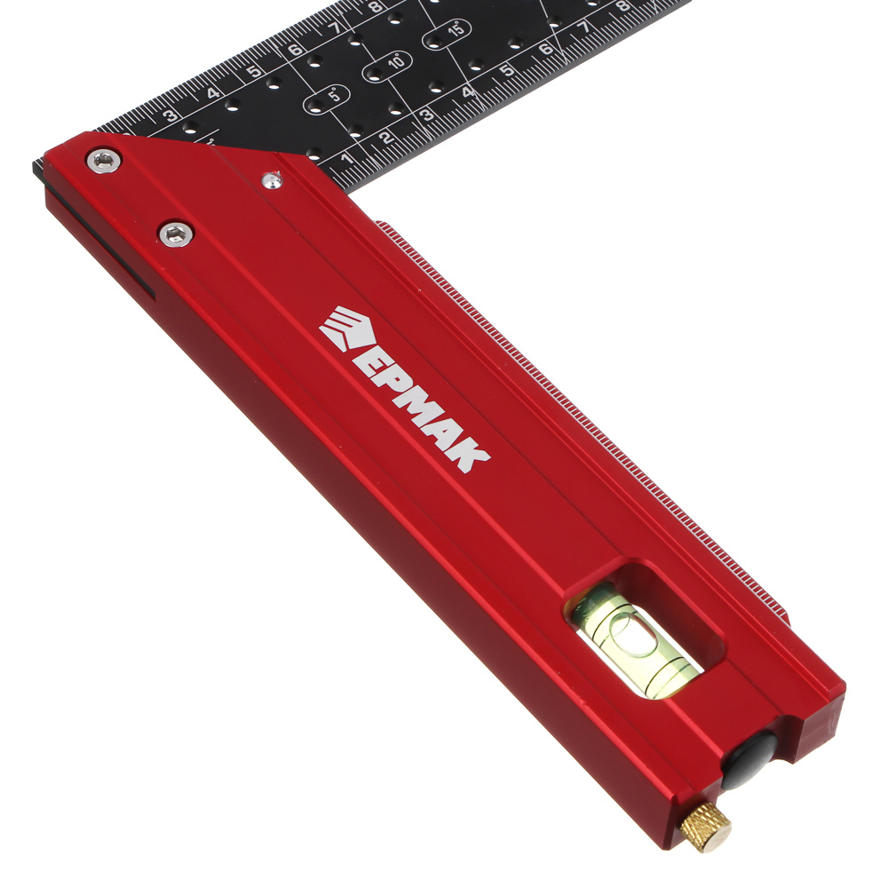 Угольник разметочный 40см тм ЕРМАК, с отверстиями для разметки(интервал 5мм) и пузырьковым уровнем, арт.№ 665-229