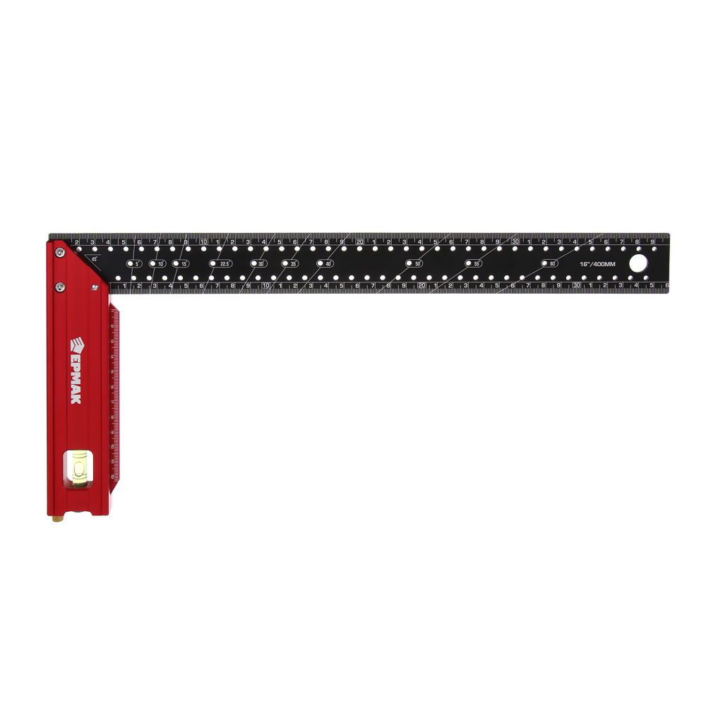 Угольник разметочный 40см тм ЕРМАК, с отверстиями для разметки(интервал 5мм) и пузырьковым уровнем, арт.№ 665-229