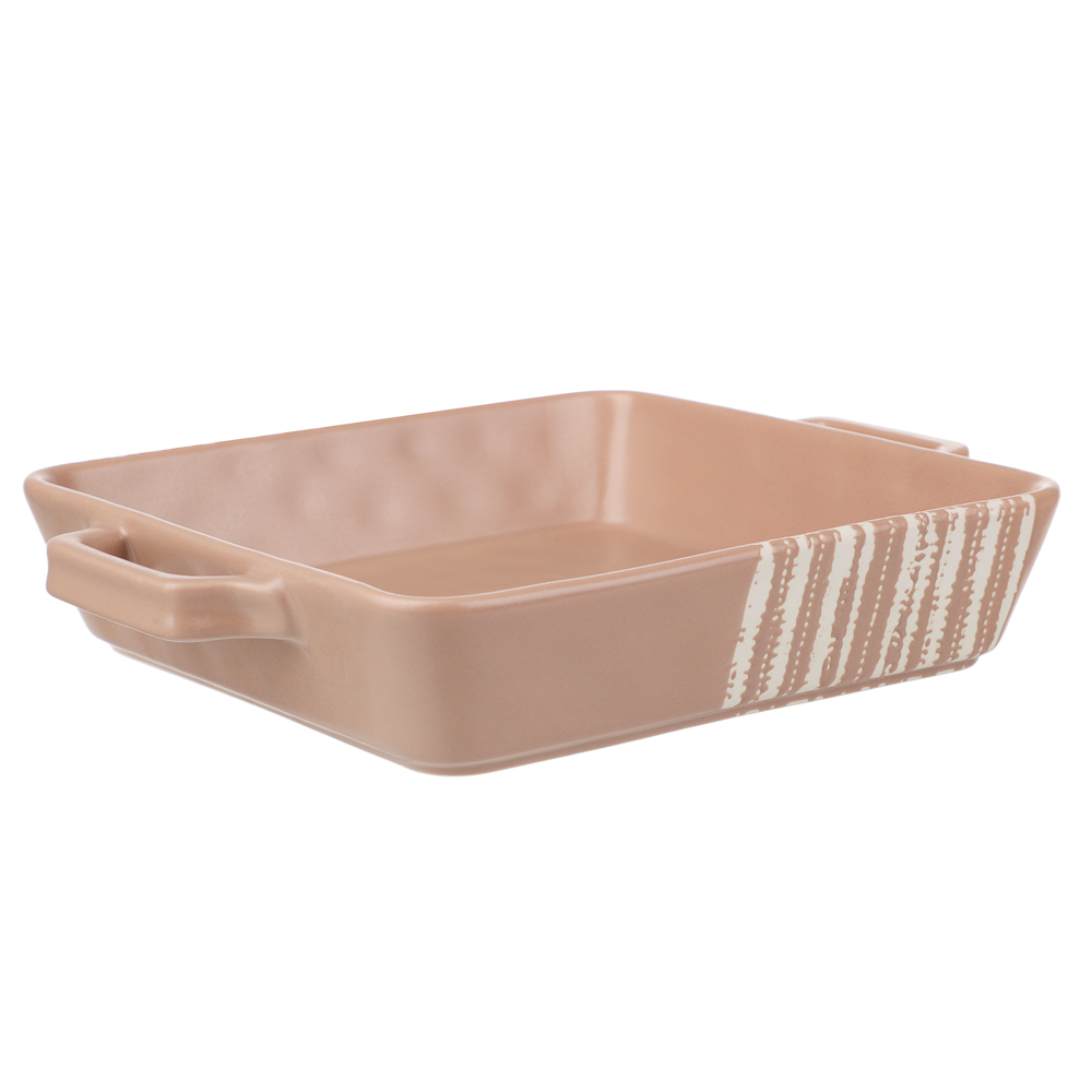 MILLIMI Форма для запекания и сервировки квадратная с ручками, керамика, 26х21х5 см, объем 1,2 л, бежевая, арт.№ 826-384