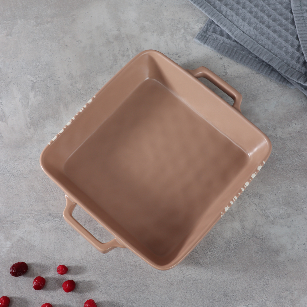 MILLIMI Форма для запекания и сервировки квадратная с ручками, керамика, 26х21х5 см, объем 1,2 л, бежевая, арт.№ 826-384