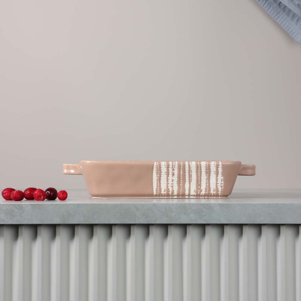 MILLIMI Форма для запекания и сервировки квадратная с ручками, керамика, 26х21х5 см, объем 1,2 л, бежевая, арт.№ 826-384