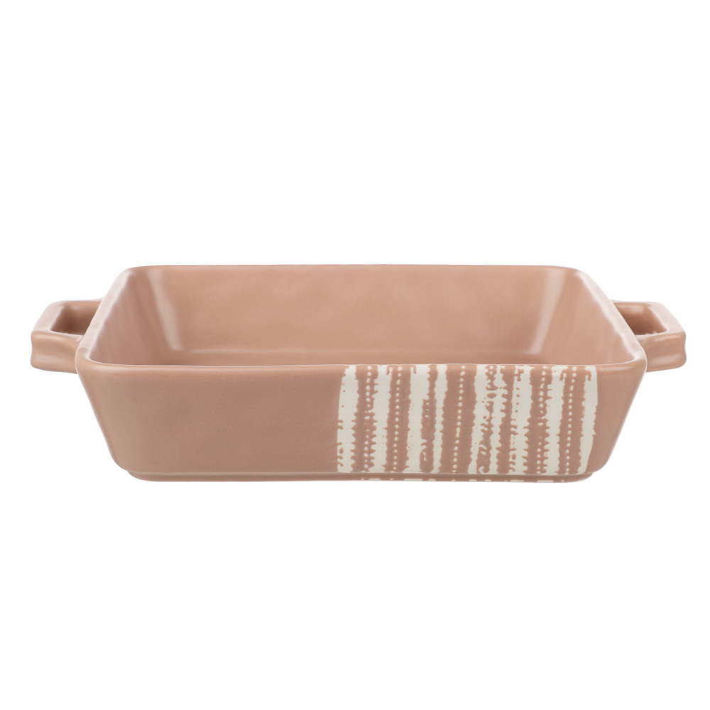 MILLIMI Форма для запекания и сервировки квадратная с ручками, керамика, 26х21х5 см, объем 1,2 л, бежевая, арт.№ 826-384