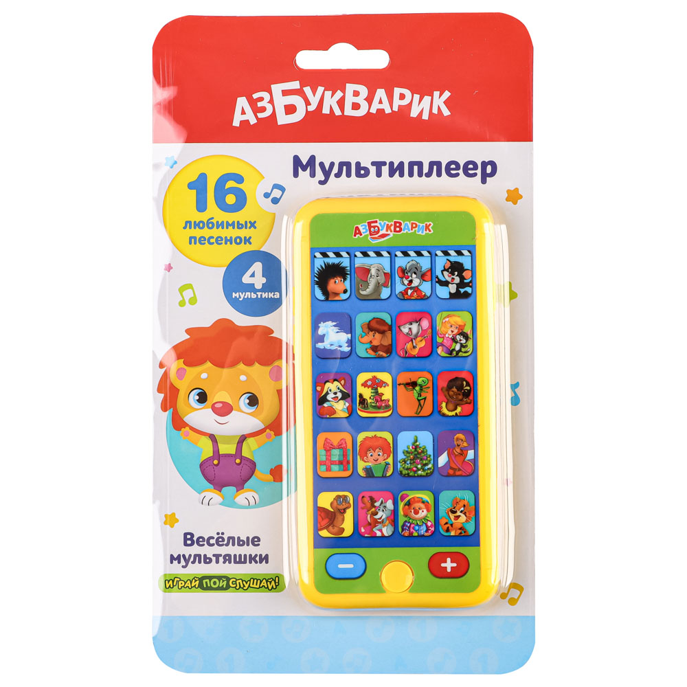 АЗБУКВАРИК Мультиплеер-смартфончик, 6,7х13,8х1,35см, пластик, 3xААА, 4 дизайна, арт.№ 272-834