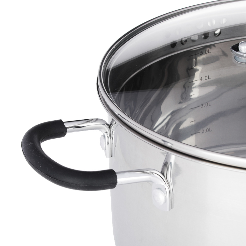 SATOSHI Альбер Набор кастрюль 6 пр.: 1,7л, 3,4л, 6,0л, черные силиконовые ручки, со стекл. крышкой, арт.№ 822-205