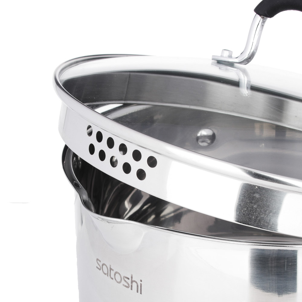 SATOSHI Альбер Набор кастрюль 6 пр.: 1,7л, 3,4л, 6,0л, черные силиконовые ручки, со стекл. крышкой, арт.№ 822-205