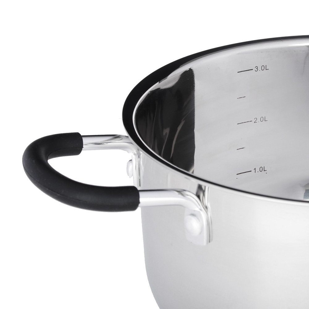 SATOSHI Альбер Набор кастрюль 6 пр.: 1,7л, 3,4л, 6,0л, черные силиконовые ручки, со стекл. крышкой, арт.№ 822-205