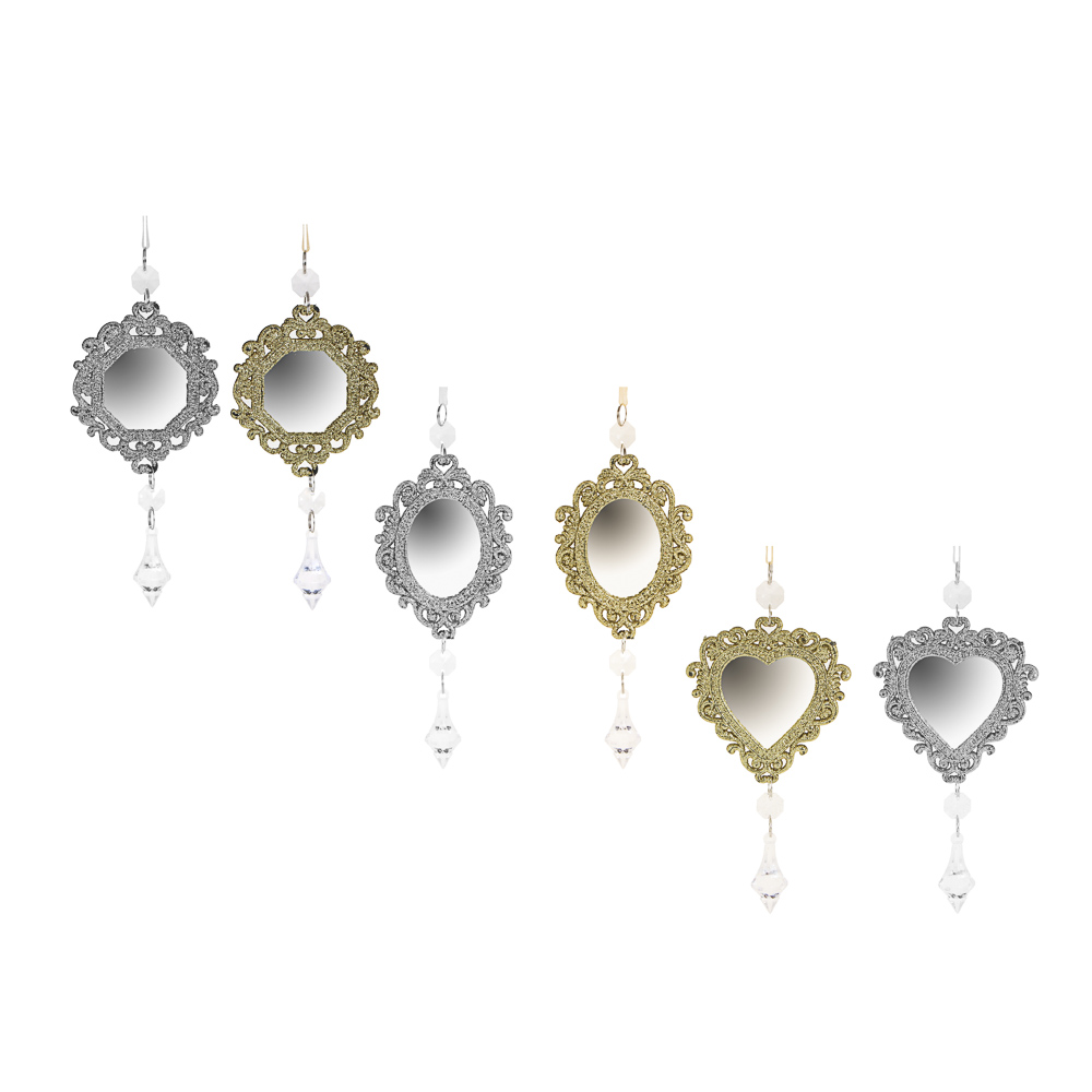 СНОУ БУМ Подвеска зеркальная в рамке с бусами 27см, пластик, 6 дизайнов, арт.№ 376-716