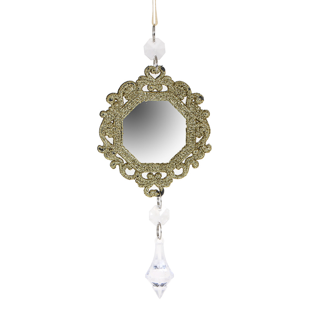 СНОУ БУМ Подвеска зеркальная в рамке с бусами 27см, пластик, 6 дизайнов, арт.№ 376-716