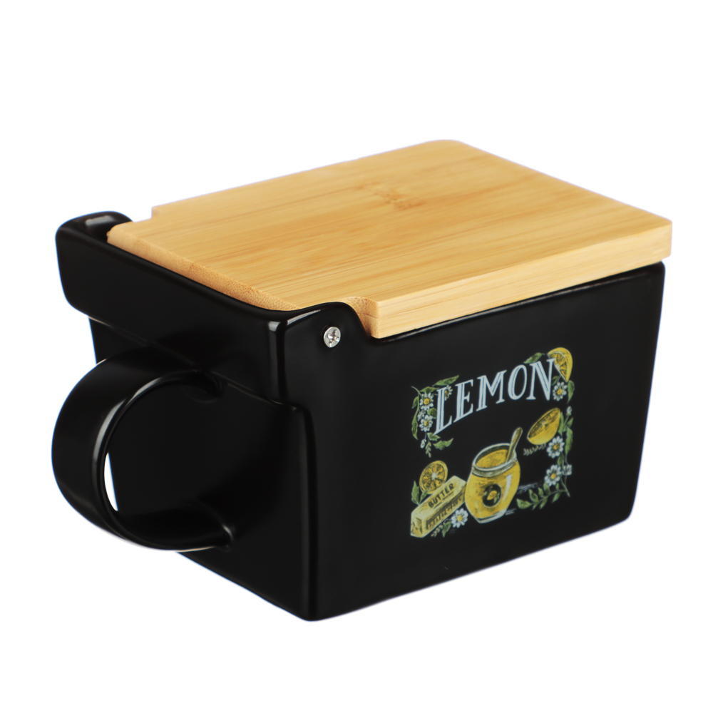 MILLIMI Лимонный курд Банка для соли, 300мл, 15,5х9х7,5см, керамика, бамбук, арт.№ 824-636