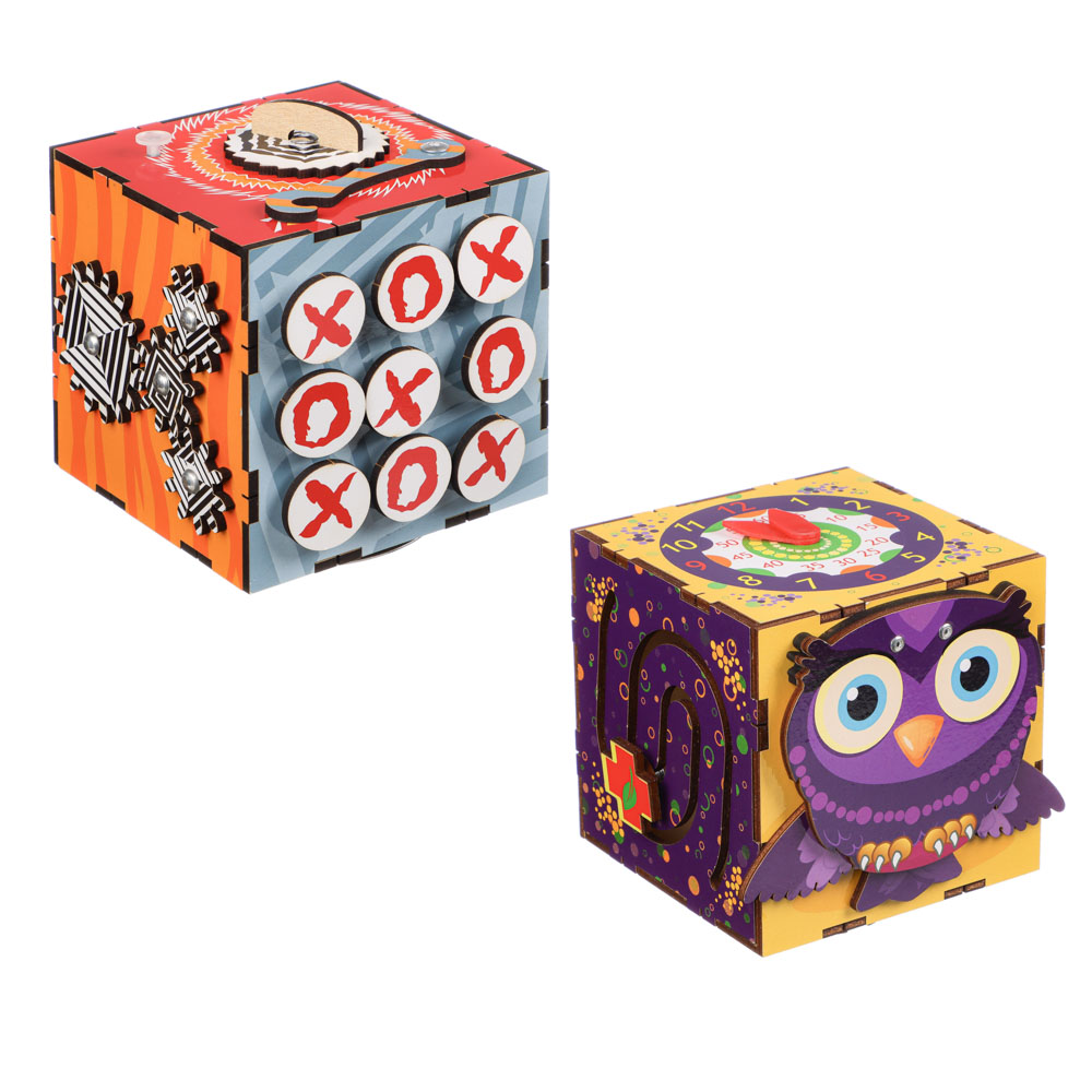 Куб Бизиборд "Раннее развитие", фанера, 10х10см, 2 дизайна, арт.№ 262-467