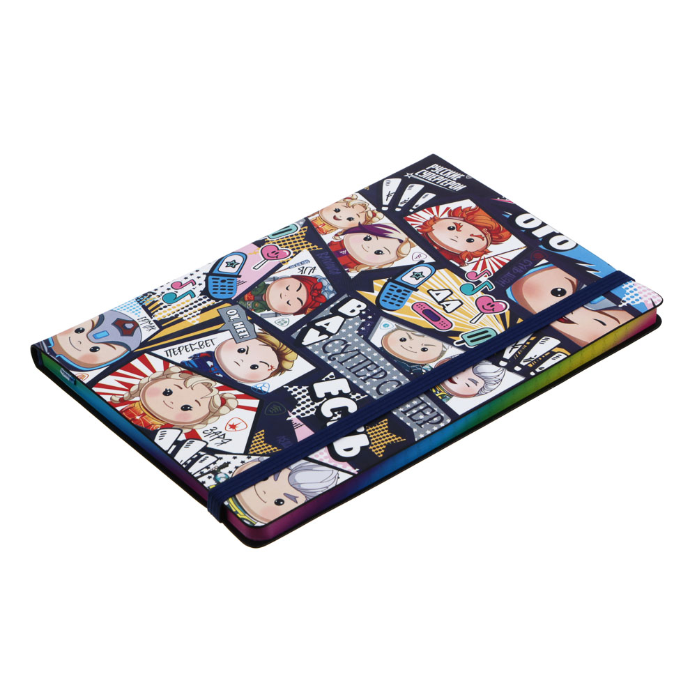 Бизнес-блокнот BY РСГ "КАВАЙ" А5, 192 страницы, гибкая обложка, искусственная кожа с печатью, цветной срез, резинка, 2 закладки, арт.№ 801-048