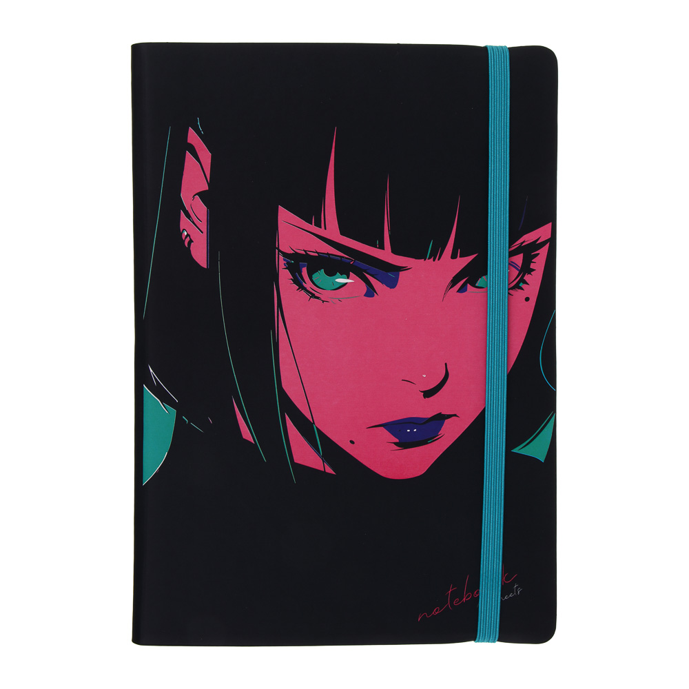 Бизнес-блокнот "АНИМЕ 1" А5, 192 страницы, гибкая обложка искусственная кожа, цветной срез, резинка, 2 закладки, арт.№ 572-279
