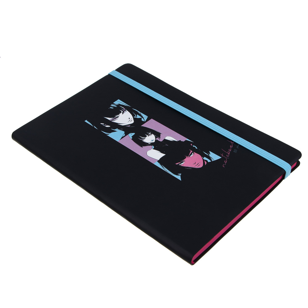 Бизнес-блокнот "АНИМЕ 2" А5, 192 страницы, гибкая обложка искусственная кожа, цветной срез, резинка, 2 закладки, арт.№ 572-280