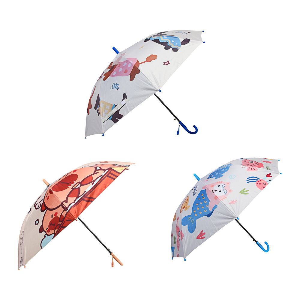 Зонт-трость детский, диаметр 96 см, 8 спиц, металл, пластик, PG, 3 дизайна, арт.№ 302-413