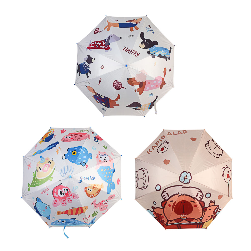 Зонт-трость детский, диаметр 96 см, 8 спиц, металл, пластик, PG, 3 дизайна, арт.№ 302-413