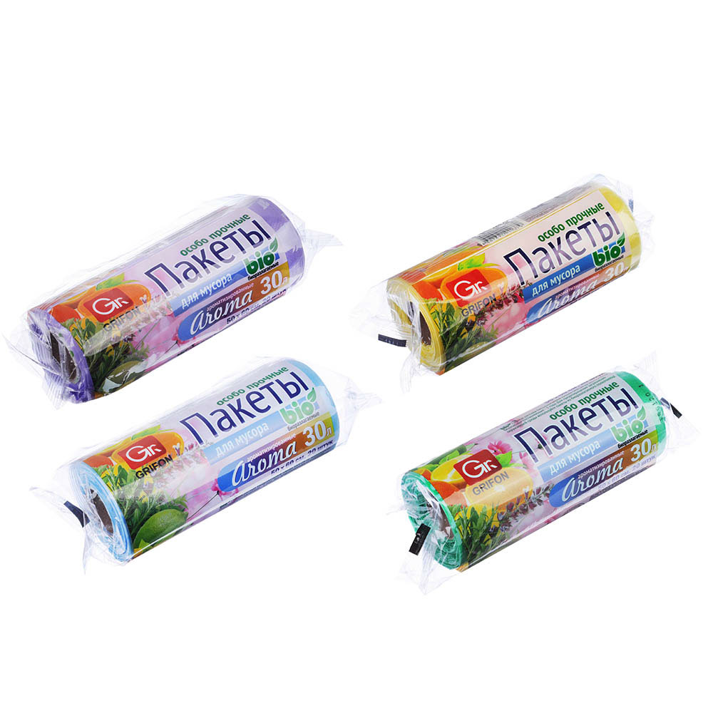 GRIFON Мешки для мусора БИО 30/35 л., 20 шт., прочные, морской бриз, рулон втулка, арт.№ 449-048