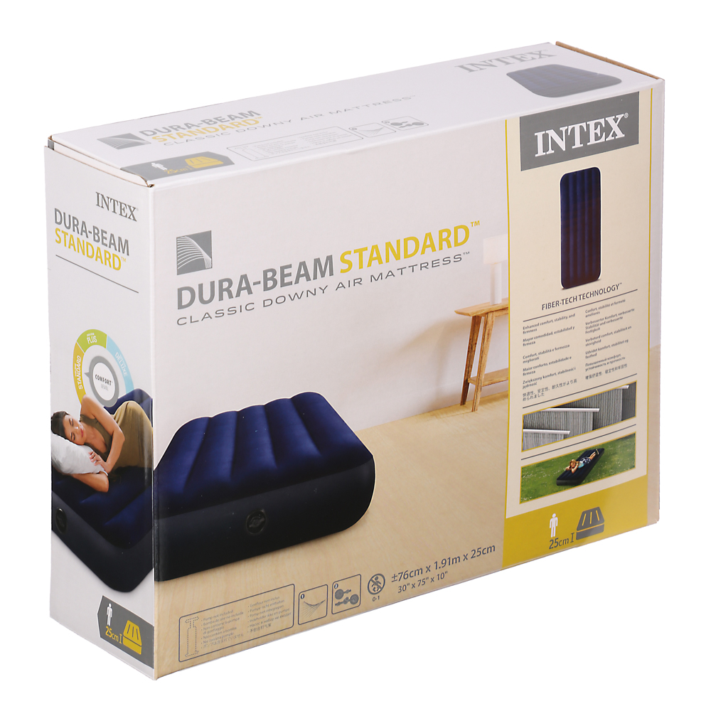 INTEX Матрас надувной CLASSIC DOWNY, с технологией ФАЙБЕР-ТЭК, 191х76x25см, до 136кг, 64756, арт.№ 108-041