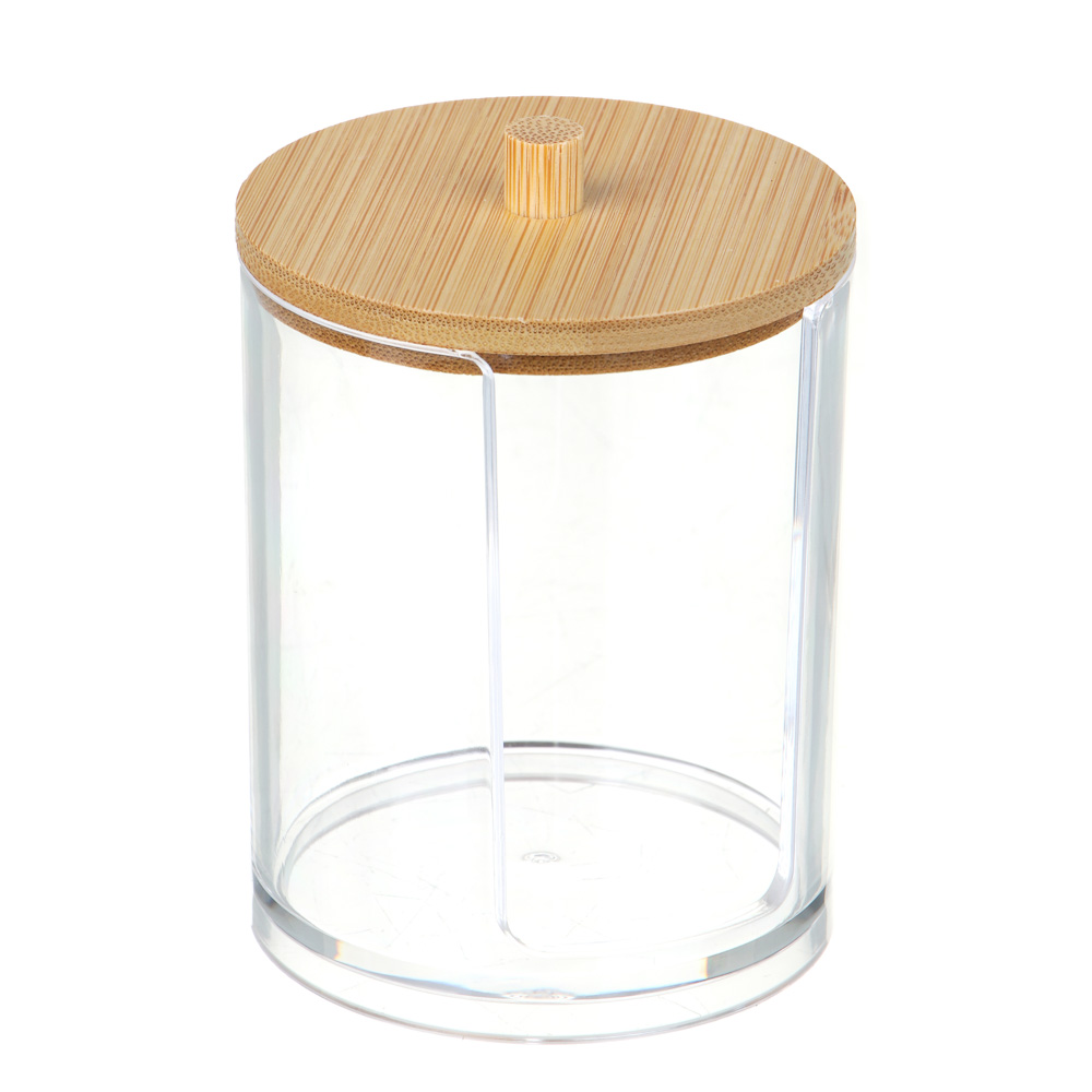 Органайзер для ватных дисков с бамбуковой крышкой ЮНИLOOK , PS, бамбук, 8,5x7см, , ВЗ24-25, арт.№ 357-310