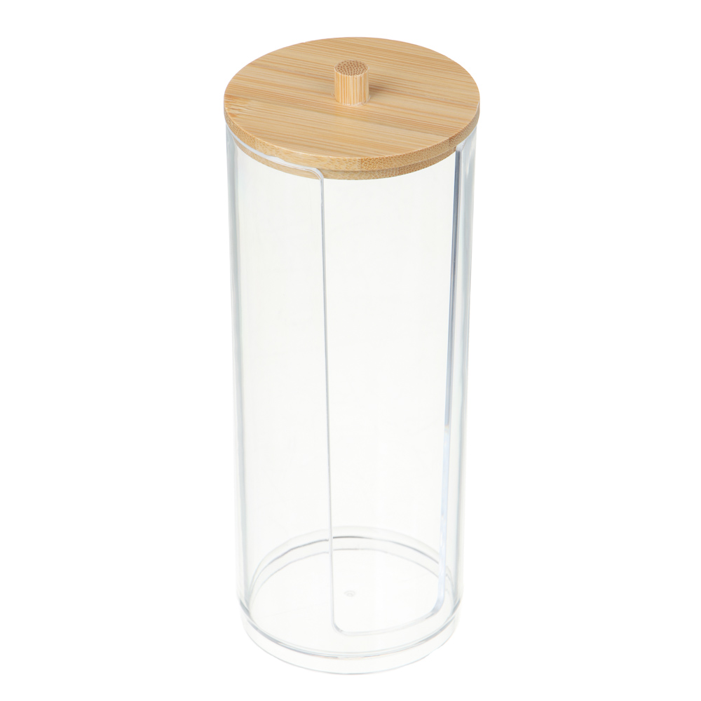 Органайзер для ватных дисков с бамбуковой крышкой ЮНИLOOK, PS, бамбук, 16,5x6,5см, ВЗ24-27, арт.№ 357-312