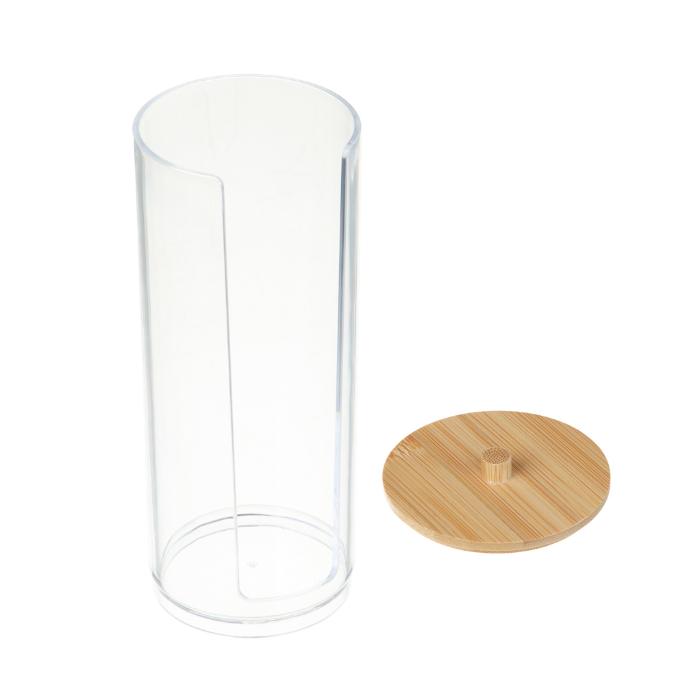 Органайзер для ватных дисков с бамбуковой крышкой ЮНИLOOK, PS, бамбук, 16,5x6,5см, ВЗ24-27, арт.№ 357-312