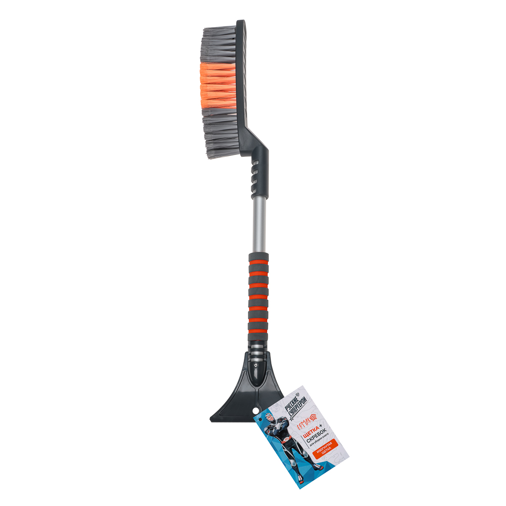 ЕРМАК Щетка для очистки снега со скребком, изогнутая щетка, 63 см, арт.№ 775-061