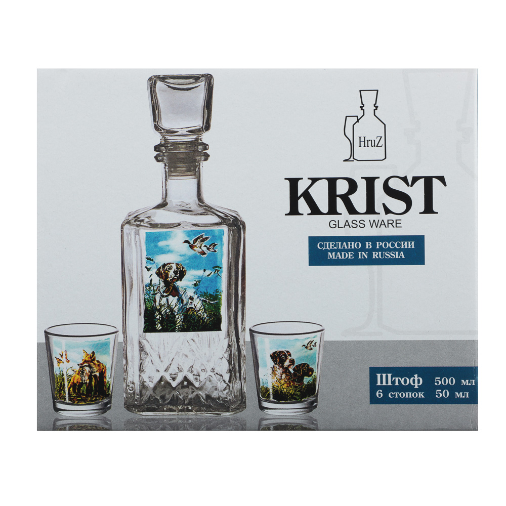 Набор Охота штоф 0,5л + стопки 50мл 6шт, стекло, с декором, арт.№ 878-736