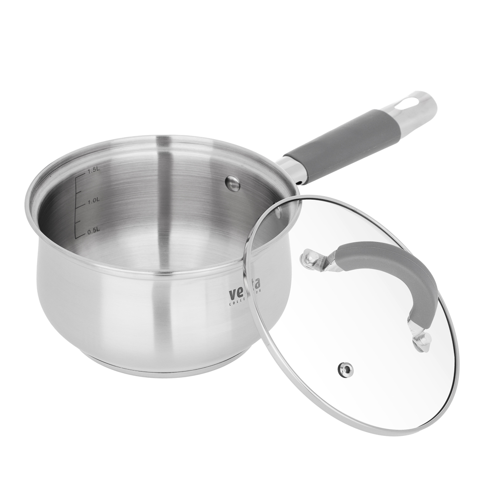 VETTA Вена Ковш 16х9,5 см, объем 1,9 л, со стеклянной крышкой, индукция, арт.№ 822-027