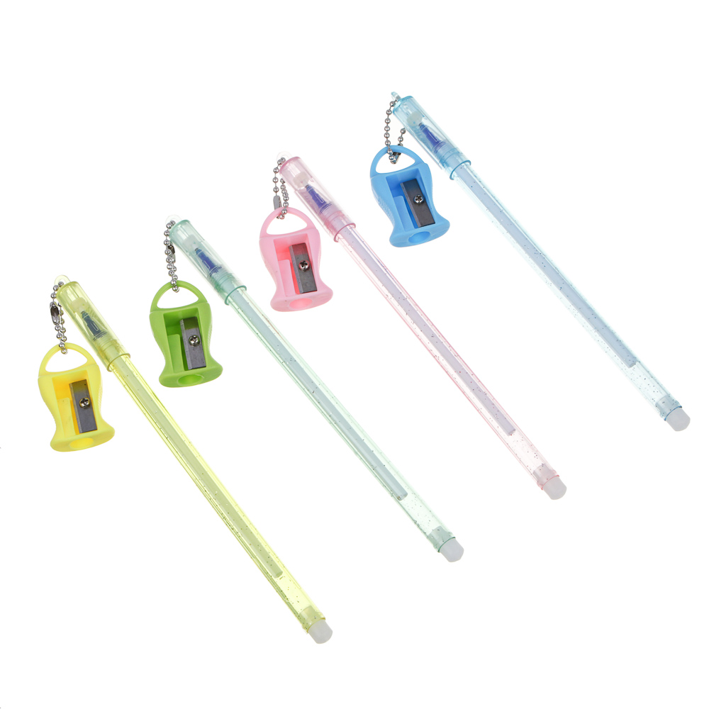 Ручка гелевая "Пиши - стирай" синяя, с точилкой на подвесе, корпус 17 см, 4 дизайна, арт.№ 591-008