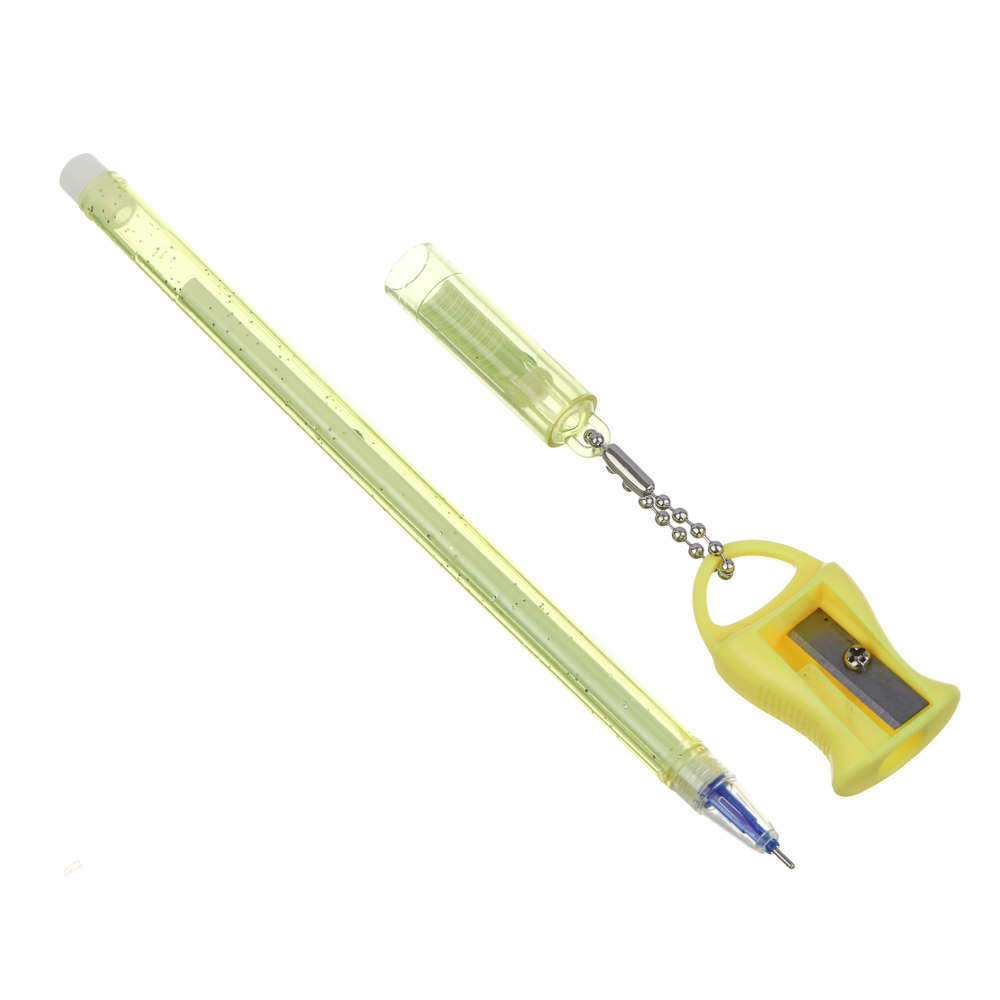 Ручка гелевая "Пиши - стирай" синяя, с точилкой на подвесе, корпус 17 см, 4 дизайна, арт.№ 591-008