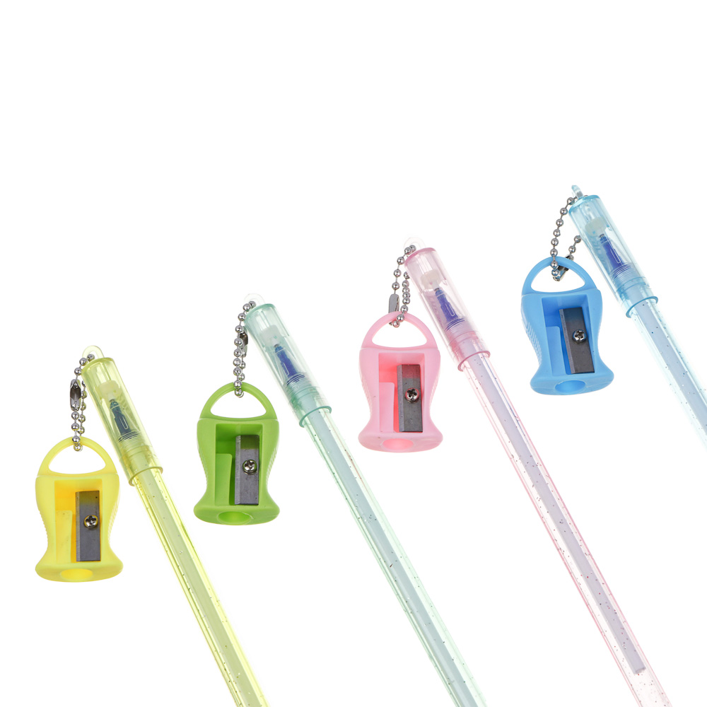 Ручка гелевая "Пиши - стирай" синяя, с точилкой на подвесе, корпус 17 см, 4 дизайна, арт.№ 591-008