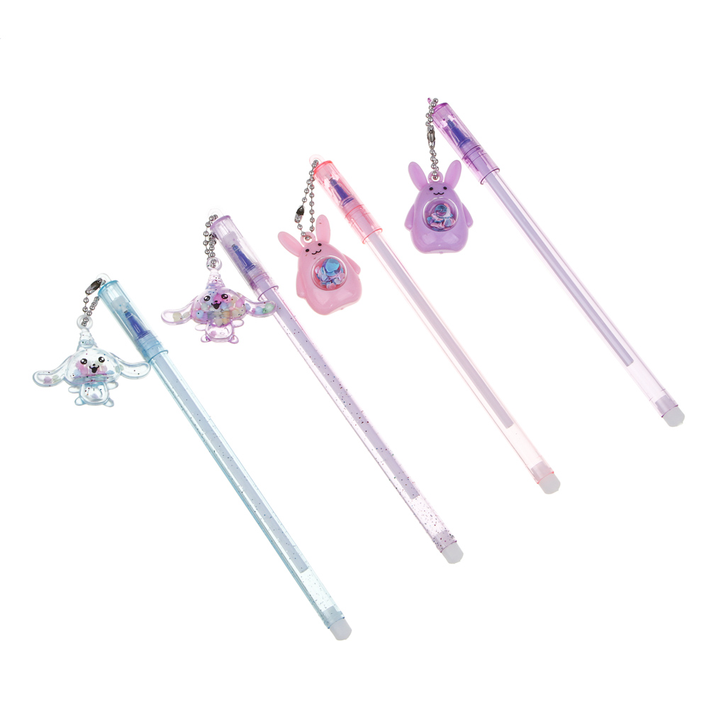 Ручка гелевая "Пиши - стирай" синяя, с фигуркой и подвесом, корпус 17 см, 4 дизайна, арт.№ 591-009