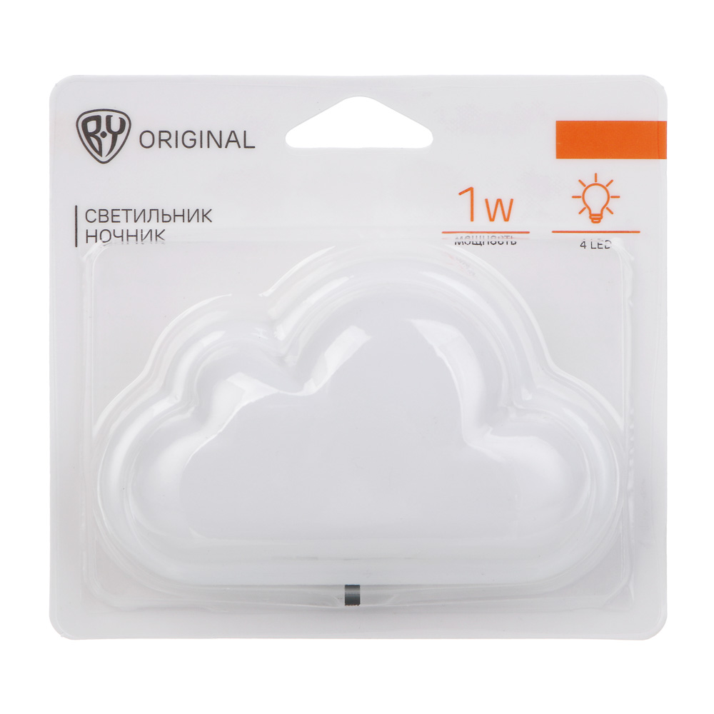 Светильник-ночник в розетку BY Облако светодиодный, 1Вт, 10см, 230В, пластик, белый, арт.№ 417-187