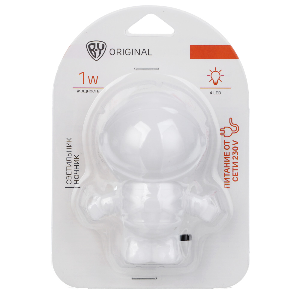 Светильник-ночник в розетку BY Космонавт светодиодный, 1Вт, 9см, 230В, пластик, белый, арт.№ 417-189
