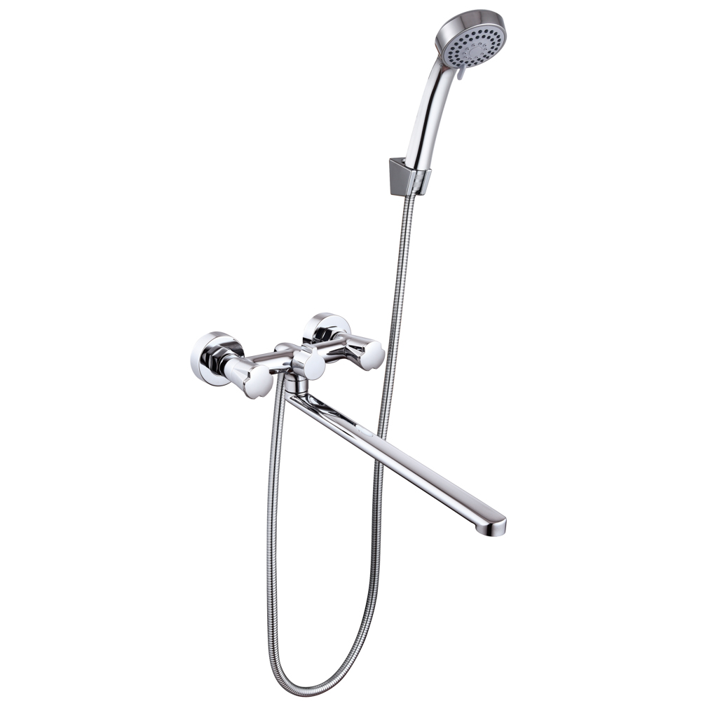 RAIN Смеситель для ванны Уран, прямой излив 35см, кранбуксы 1/2, душ. набор, овал, латунь, хром, арт.№ 561-004