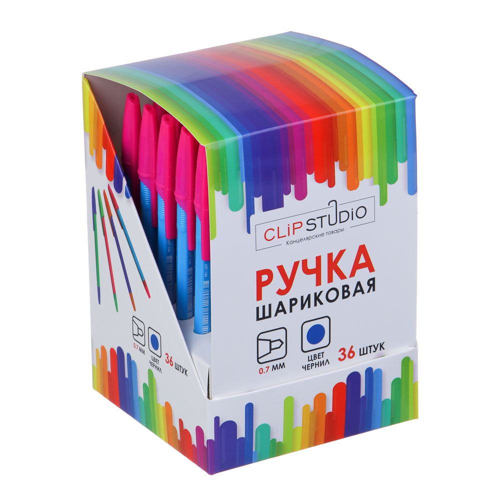 Ручка шариковая ClipStudio синяя, наконечник 0,7 мм, 4 цвета корпуса, арт.№ 627-146