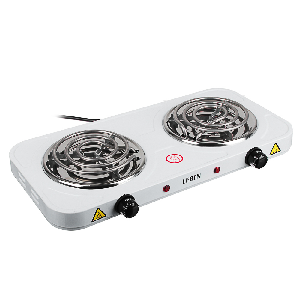LEBEN Плитка электрическая двухконфорочная 2000Вт нагр. эл. спираль d14cм, F011, арт.№ 475-037