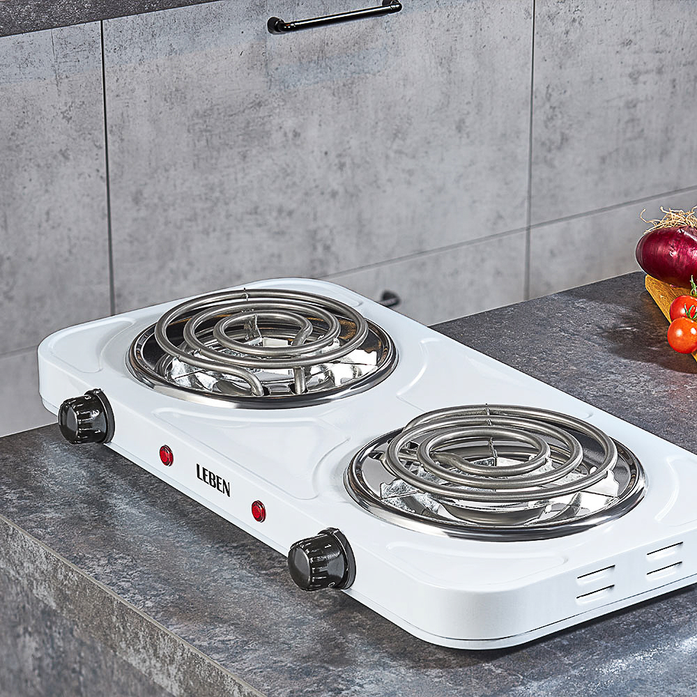 LEBEN Плитка электрическая двухконфорочная 2000Вт нагр. эл. спираль d14cм, F011, арт.№ 475-037