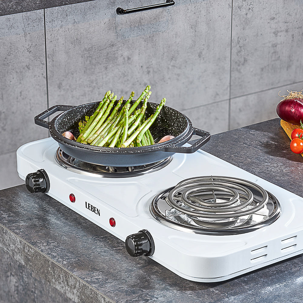 LEBEN Плитка электрическая двухконфорочная 2000Вт нагр. эл. спираль d14cм, F011, арт.№ 475-037