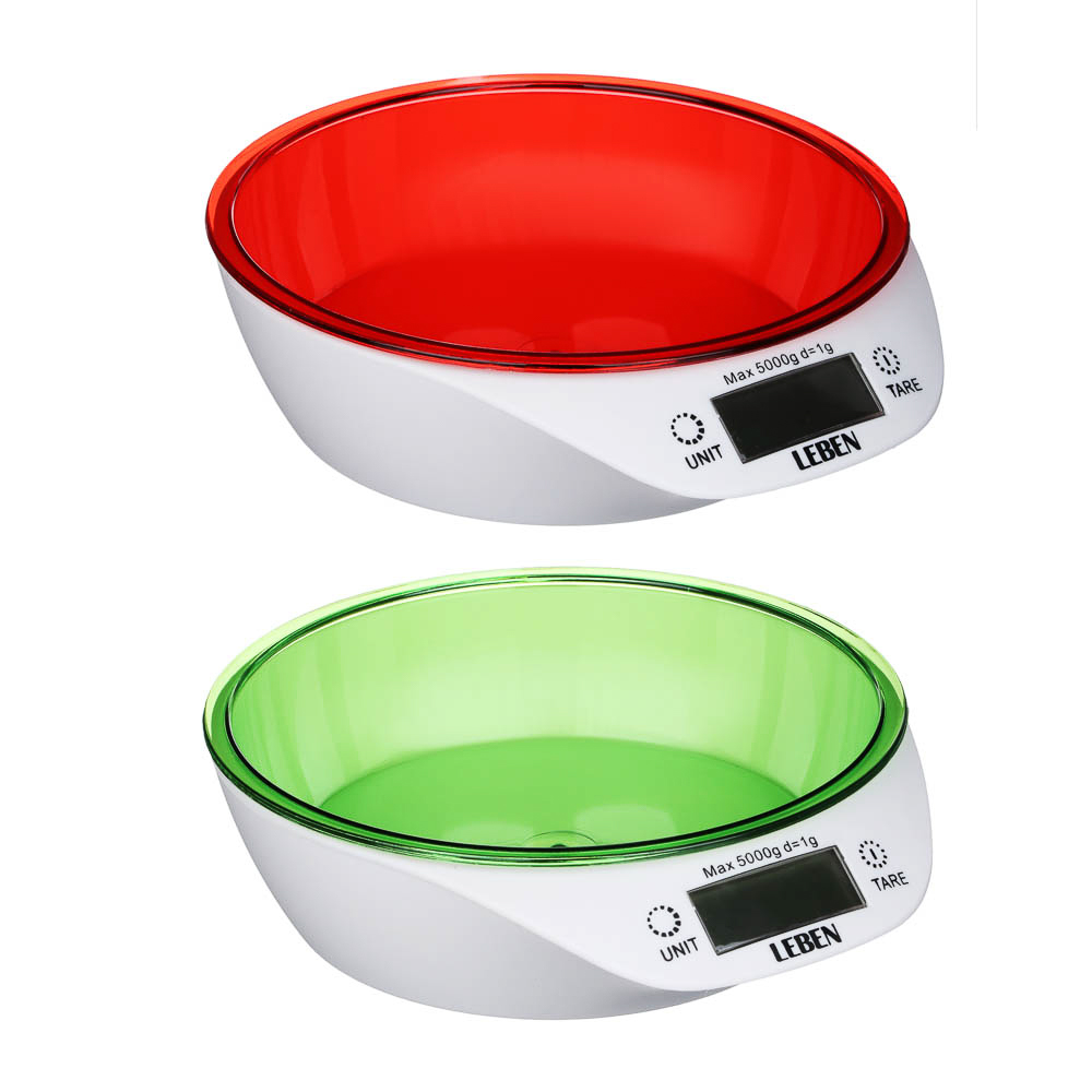 LEBEN Весы кухонные электронные c чашей, макс.нагрузка до 5кг (точн. измер. 1 гр), арт.№ 268-049
