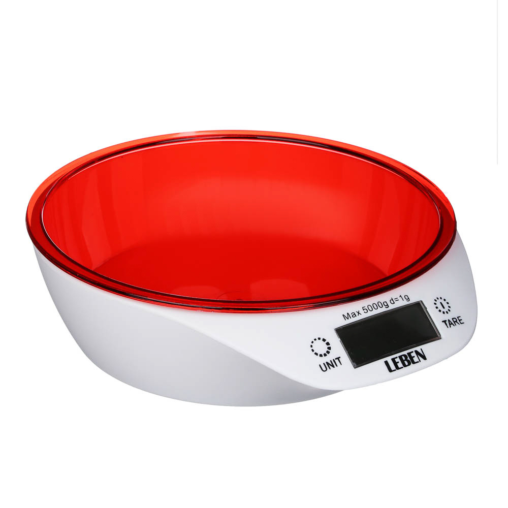 LEBEN Весы кухонные электронные c чашей, макс.нагрузка до 5кг (точн. измер. 1 гр), арт.№ 268-049