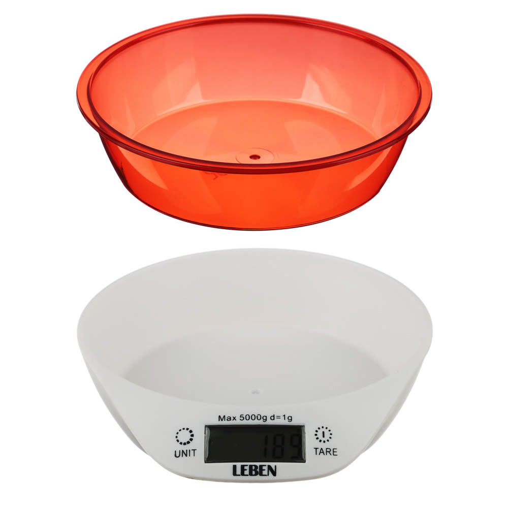 LEBEN Весы кухонные электронные c чашей, макс.нагрузка до 5кг (точн. измер. 1 гр), арт.№ 268-049