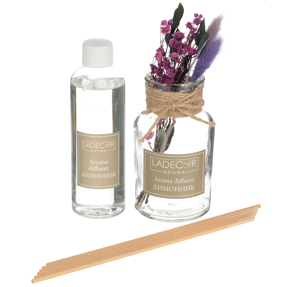 LADECOR Аромадиффузор с палочками, с декором, 100 мл, 4 аромата, арт.№ 412-075