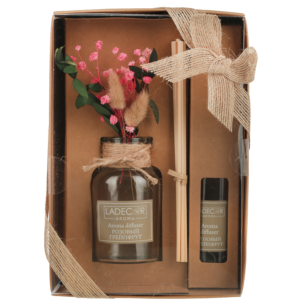 LADECOR Аромадиффузор с палочками, с декором, 100 мл, 4 аромата, арт.№ 412-075
