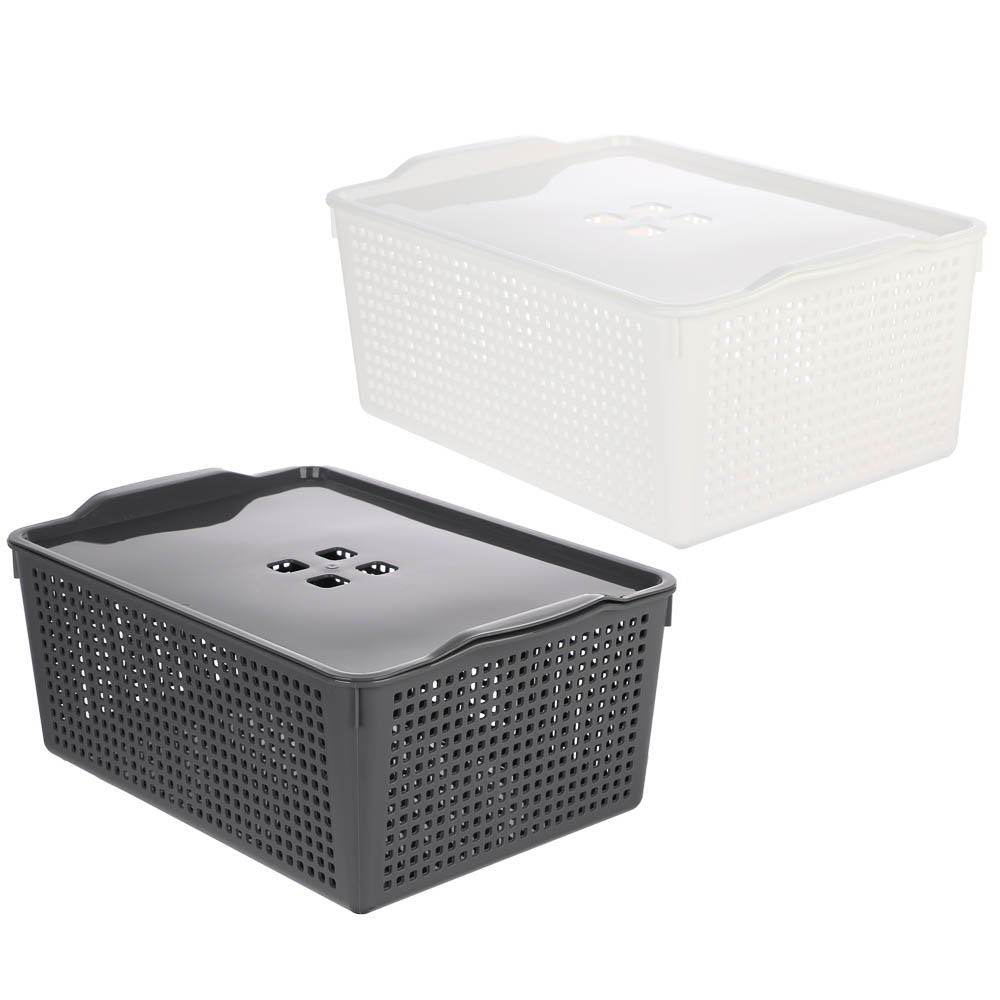 Корзинка Лофт 13л 395х272х168 мм с крышкой белый, серый, арт.№ 457-854