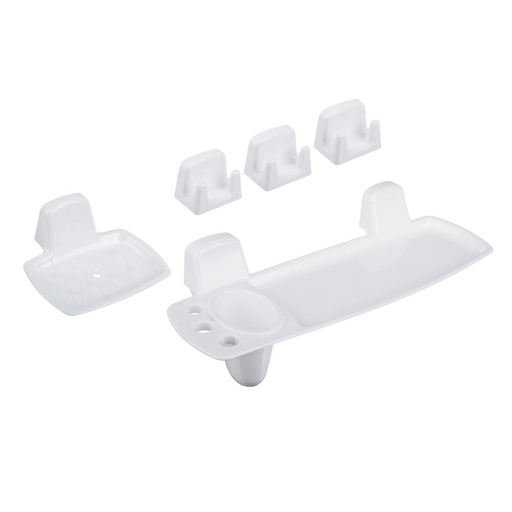 Комплект для ванной 6 пр (зеркало, 3 крючка, полка, подставка для мыльницы), пластик, 35,2х52см, арт.№ 463-958