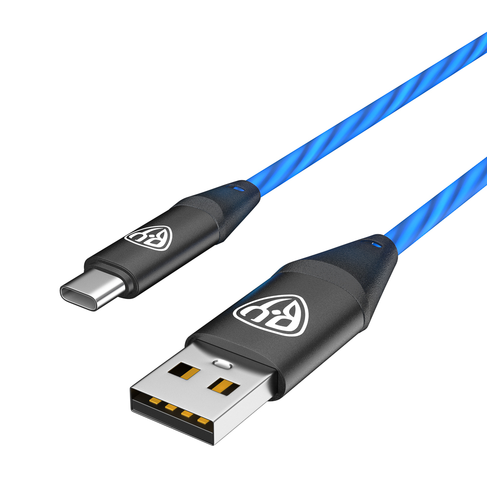 BY Кабель для зарядки Светящийся Type-C, 1м, 2.4А, Быстрая зарядка, подсв. голубая, Герои, КОЩЕЙ, арт.№ 931-478