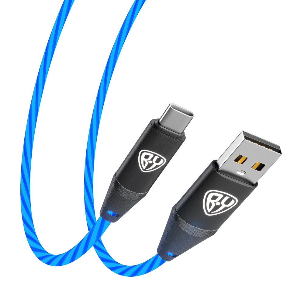 BY Кабель для зарядки Светящийся Type-C, 1м, 2.4А, Быстрая зарядка, подсв. голубая, Герои, КОЩЕЙ, арт.№ 931-478