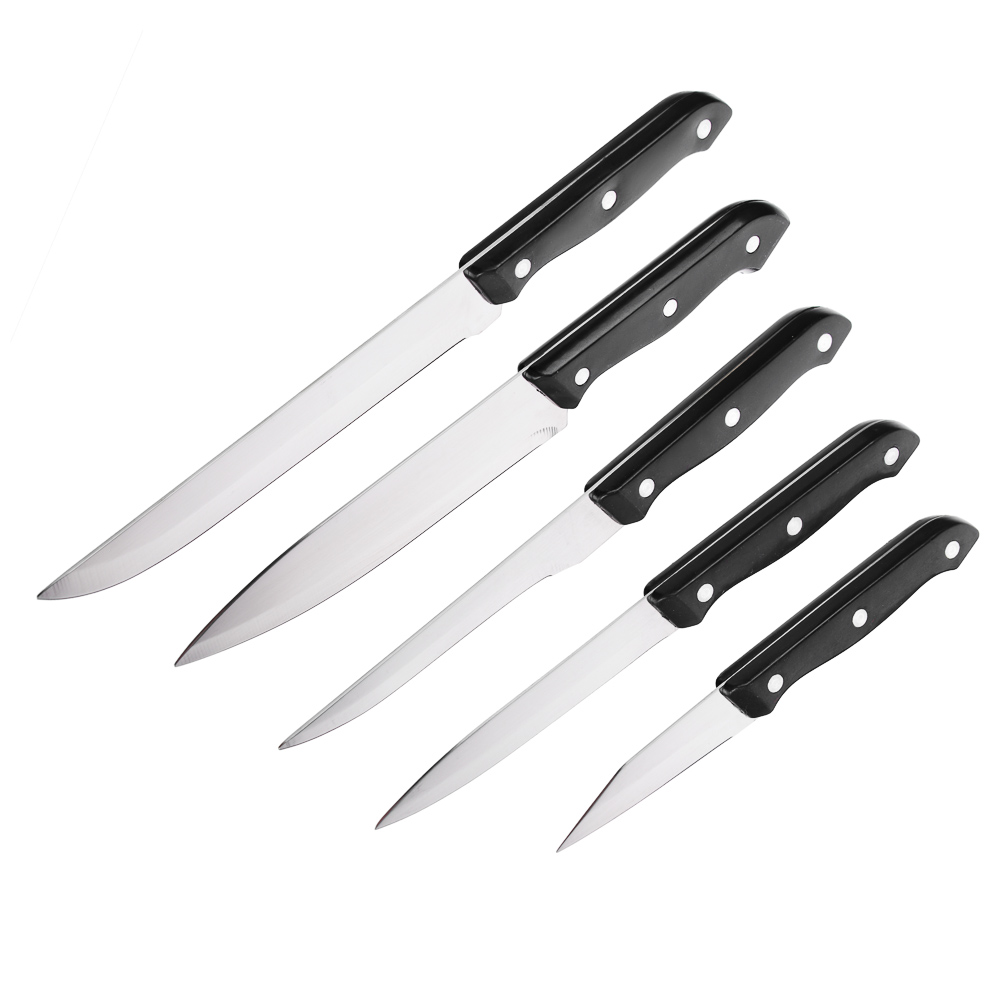 Набор ножей 7 пр. в дер.подставке: ножи кух. 8,5см, 12,5см, 14см, 19см, 19см, ножницы, подставка, арт.№ 803-104