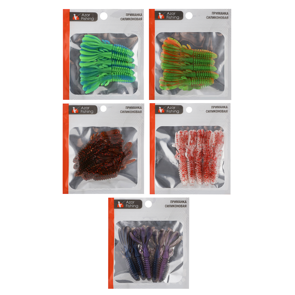 Набор силиконовых приманок "Кальмар" тм AZOR FISHING, плавающая, съедобная, 75мм, 5шт, 5 цветов, арт.№ 145-009